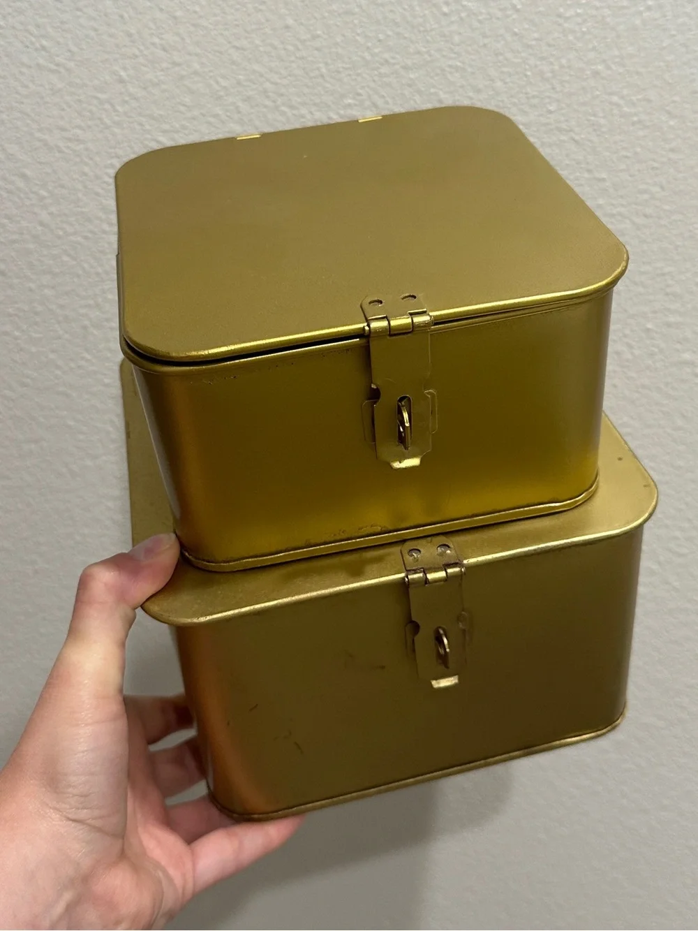 Gold Metal Storage Tins - Set of 2